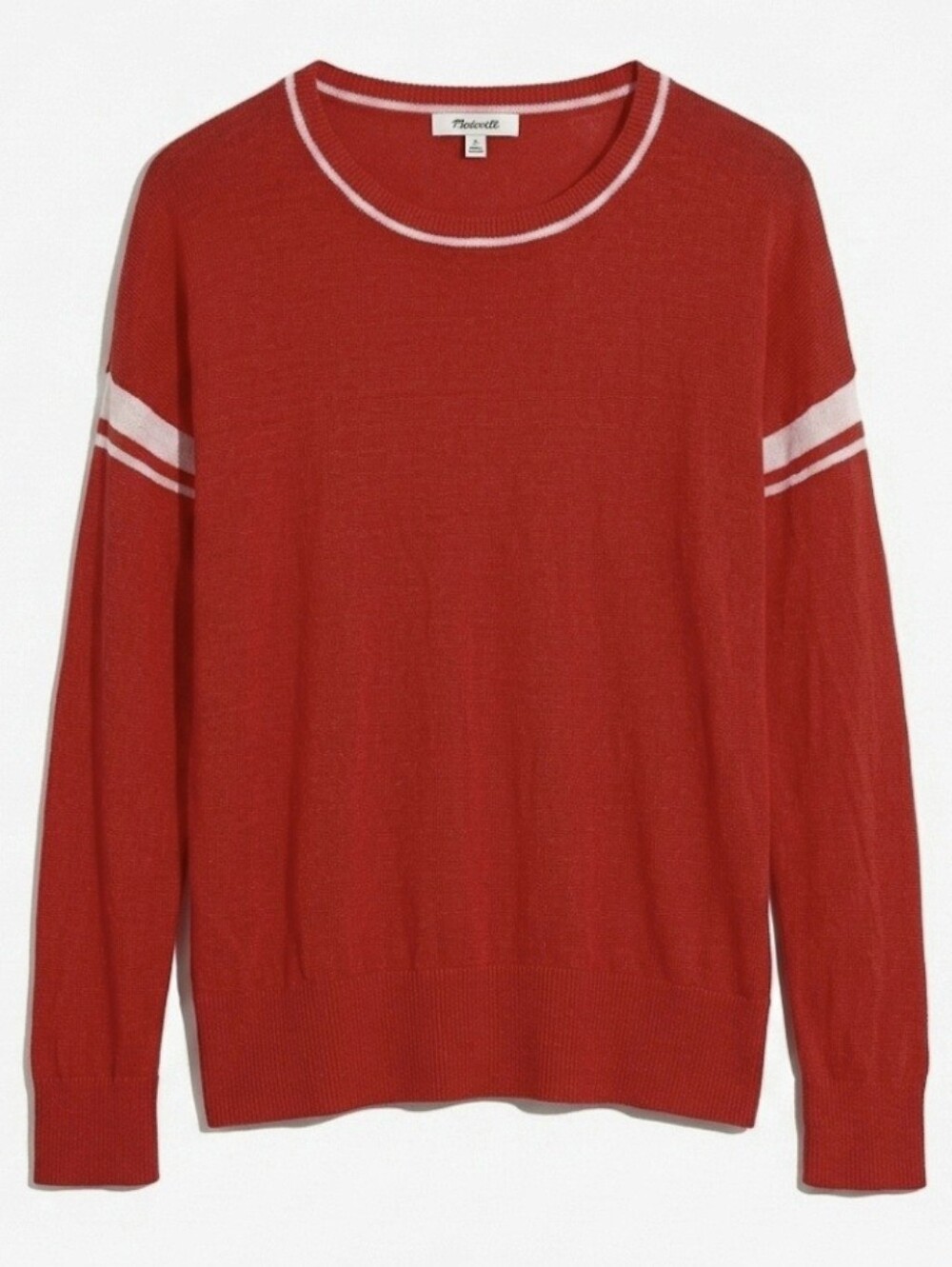 Madewell Red Coral Linen Varsity Lightweight Stripe Sweater S